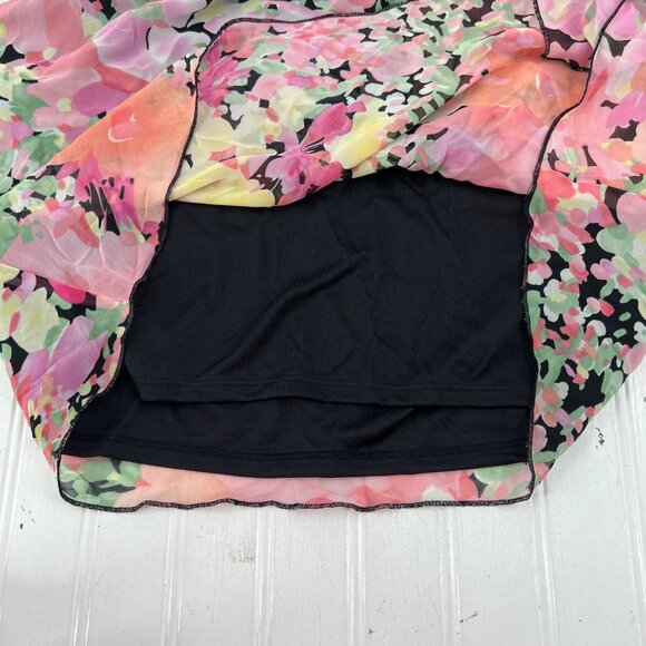 AGB Floral Chiffon Sleeveless Blouse XL Black Pink Multicolor y2k - Picture 7 of 8